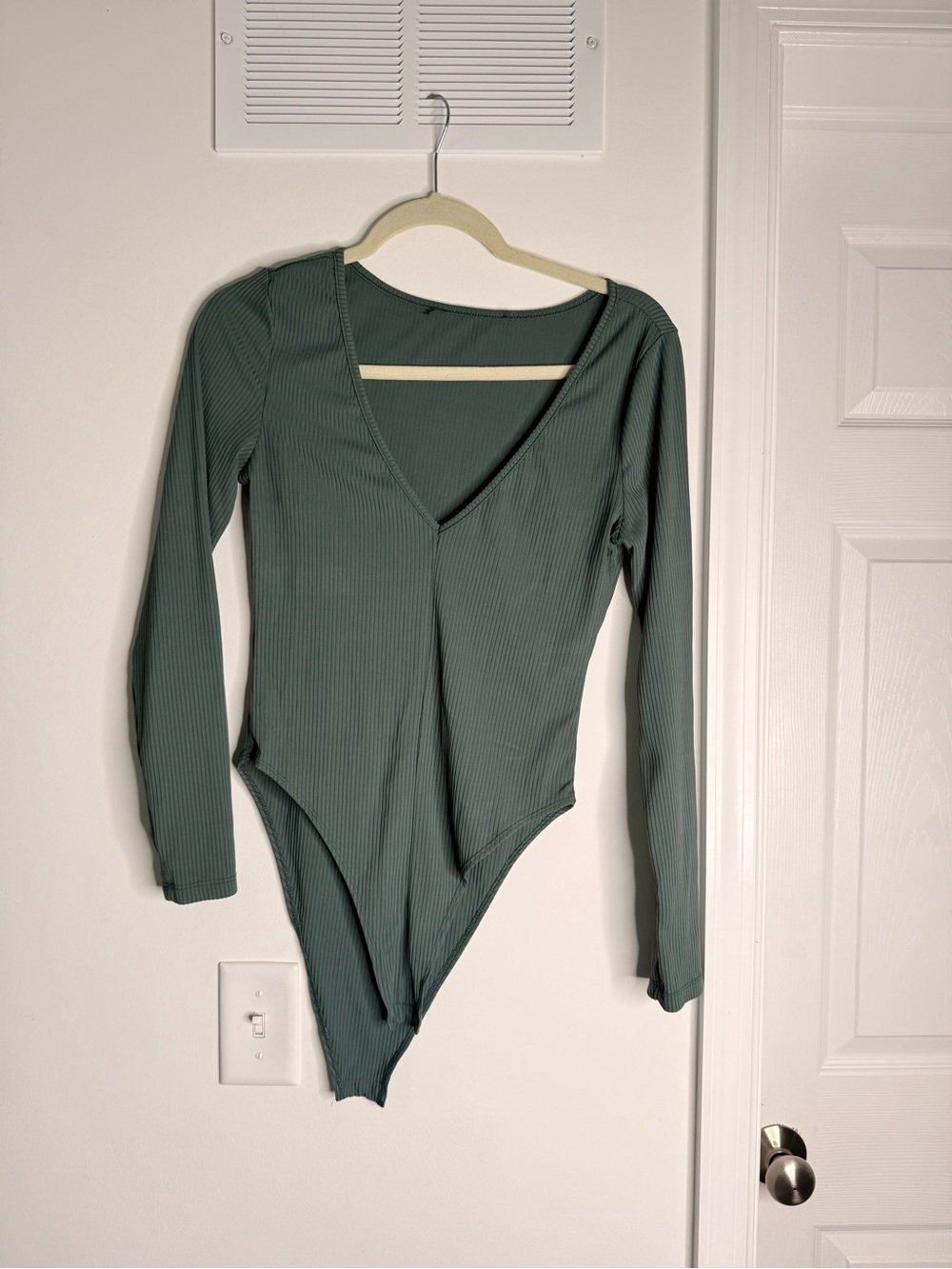 Ribbed Long Sleeve V-Neck Bodysuit - Sage Green